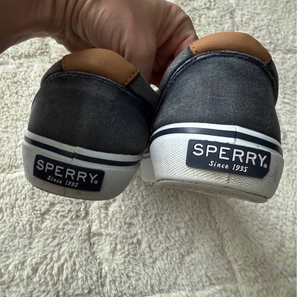 Mens Sperry Dark Blue salt washed Canvas Lace-Up Boat Shoes